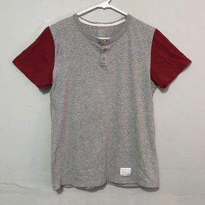 Red and grey henley shirt